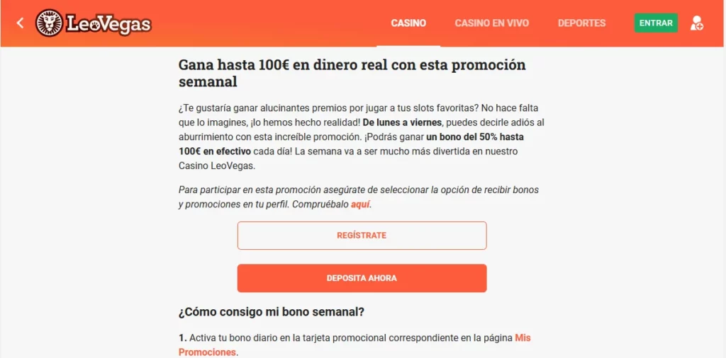 Registrarse o depositar para código de bonificación