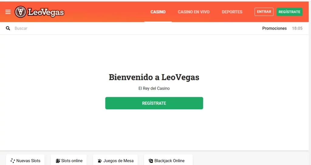 página de inicio de LeoVegas