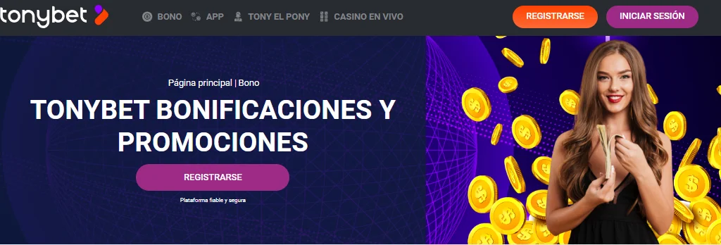 Página de inicio en casino Tonybet